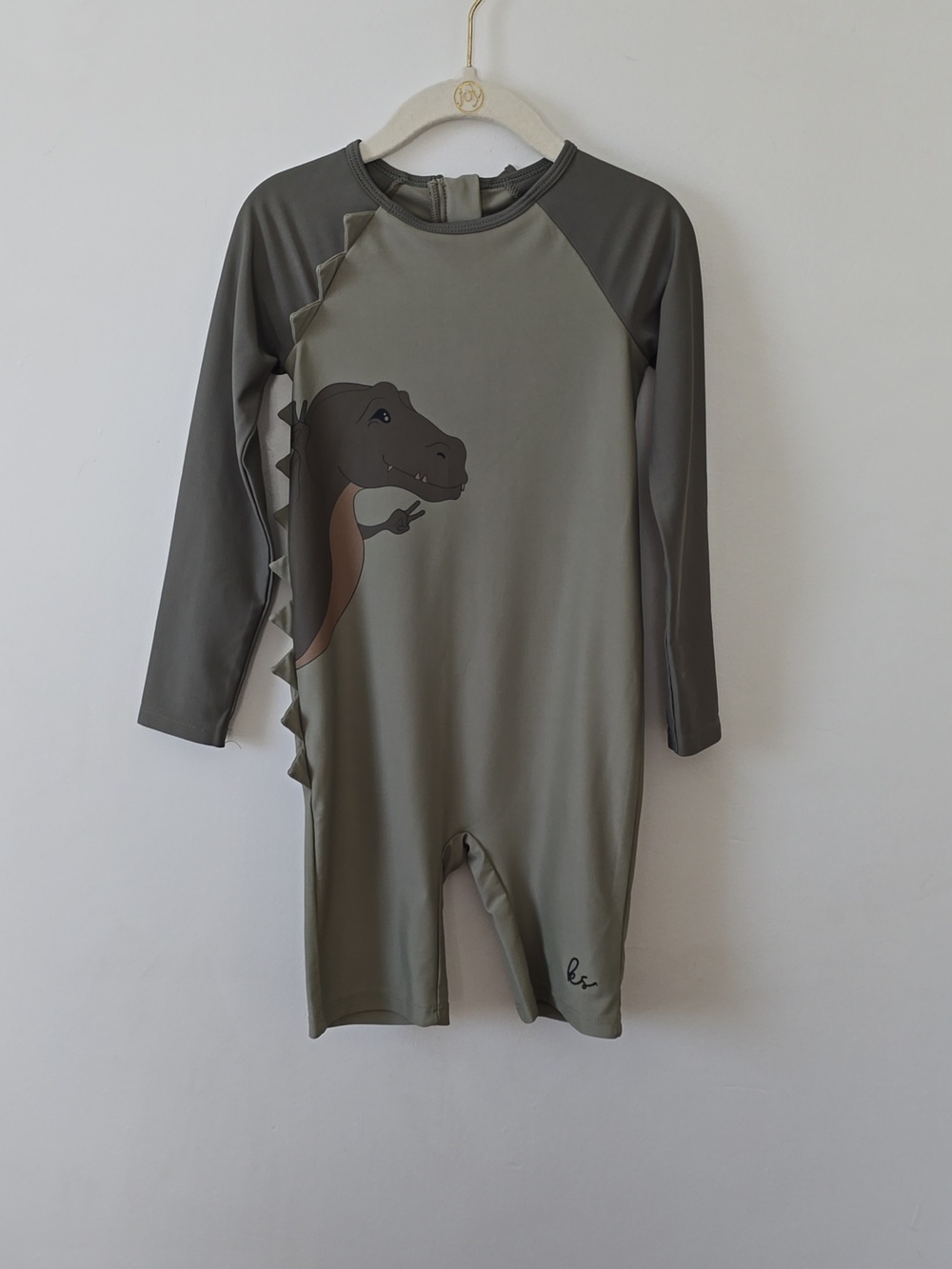 Kids Long Sleeve Dino Rashguard Swimsuit - Olive Green